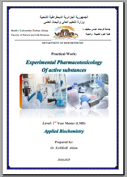 Practical Work : Experimental Pharmacotoxicology of active substances