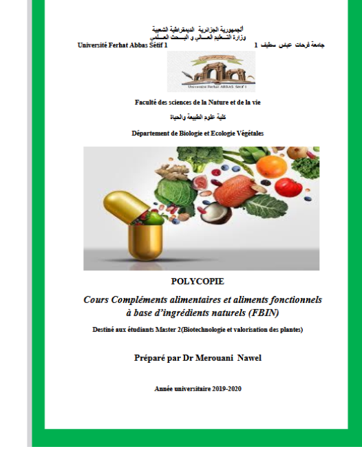 Cours Compléments alimentaires et aliments fonctionnels à base d’ingrédients naturels (FBIN)
